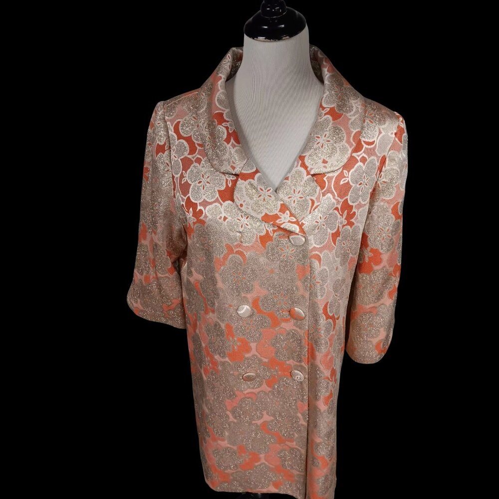 Silk Floral Vintage style Trench Coat Brocade Size L